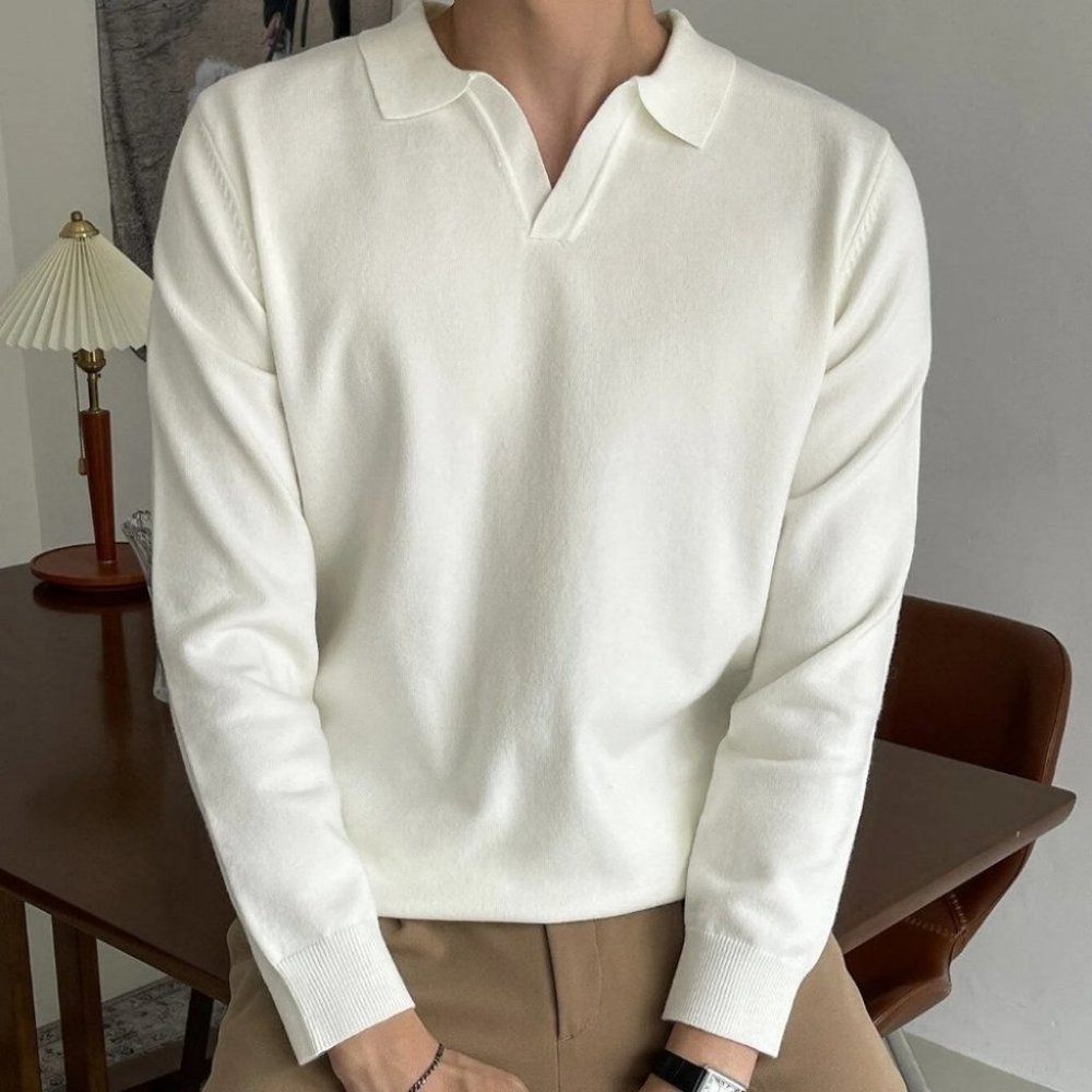 Beige Mens Collared Sweater - Picture 5 of 5